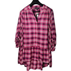 Lane Bryant Super Soft Pink Plaid Ruffle Hem Long-Sleeve Tunic Blouse Size 16
